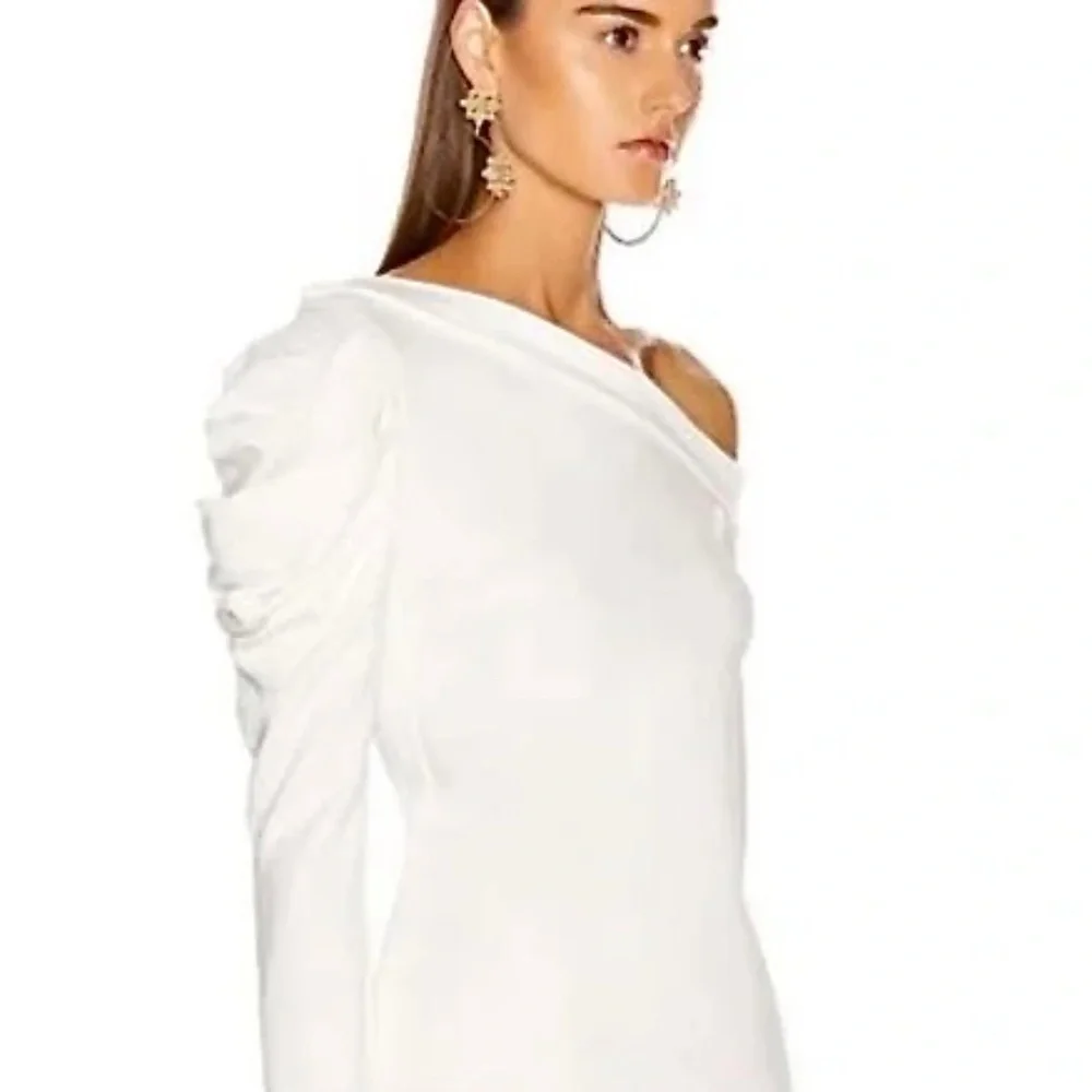 Cushnie et Ochs Navy One-Shoulder Gathered Sleeved Top NWT